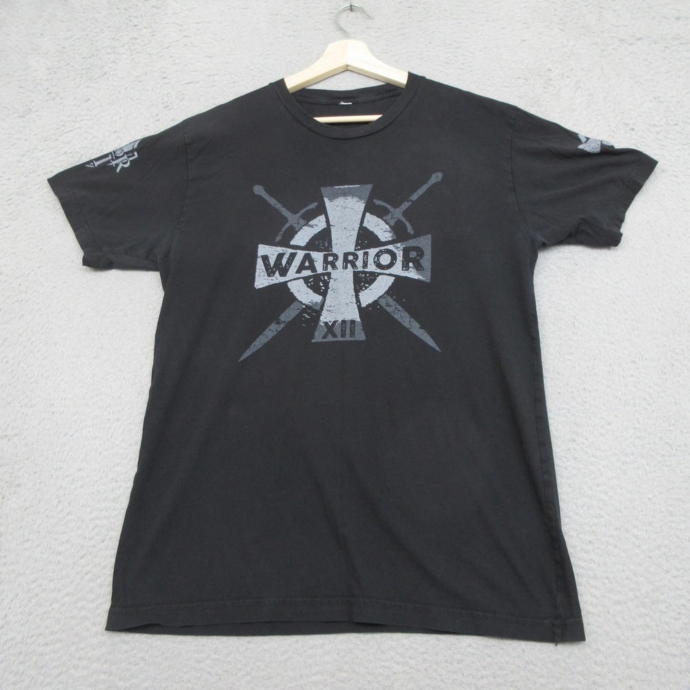 Warrior XII American Flag I Fear No Evil T Shirt Mens Large Black Knight Templar